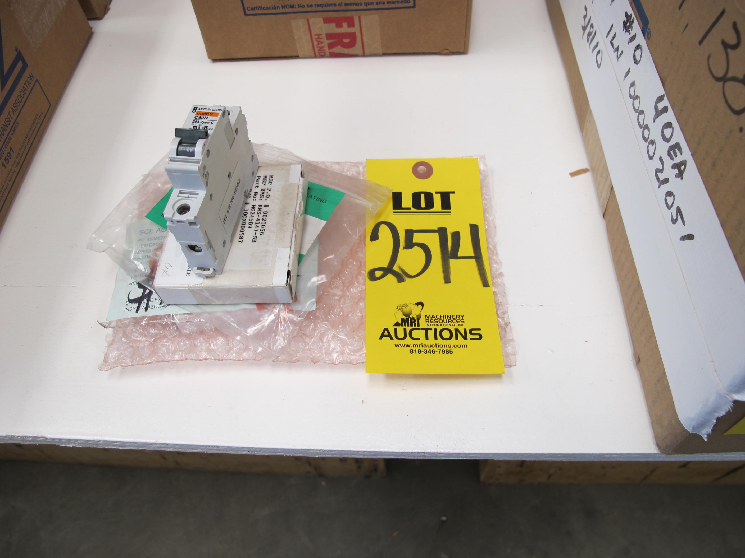LOT (2) BREAKERS, CIRCUIT TYPE, 20A AMP RATING, 277VAC VOLT RATING, 1 POLE, MAGNETIC KIND. PART # MG24509 (W-44) LOADING & HANDLING FEE $5-